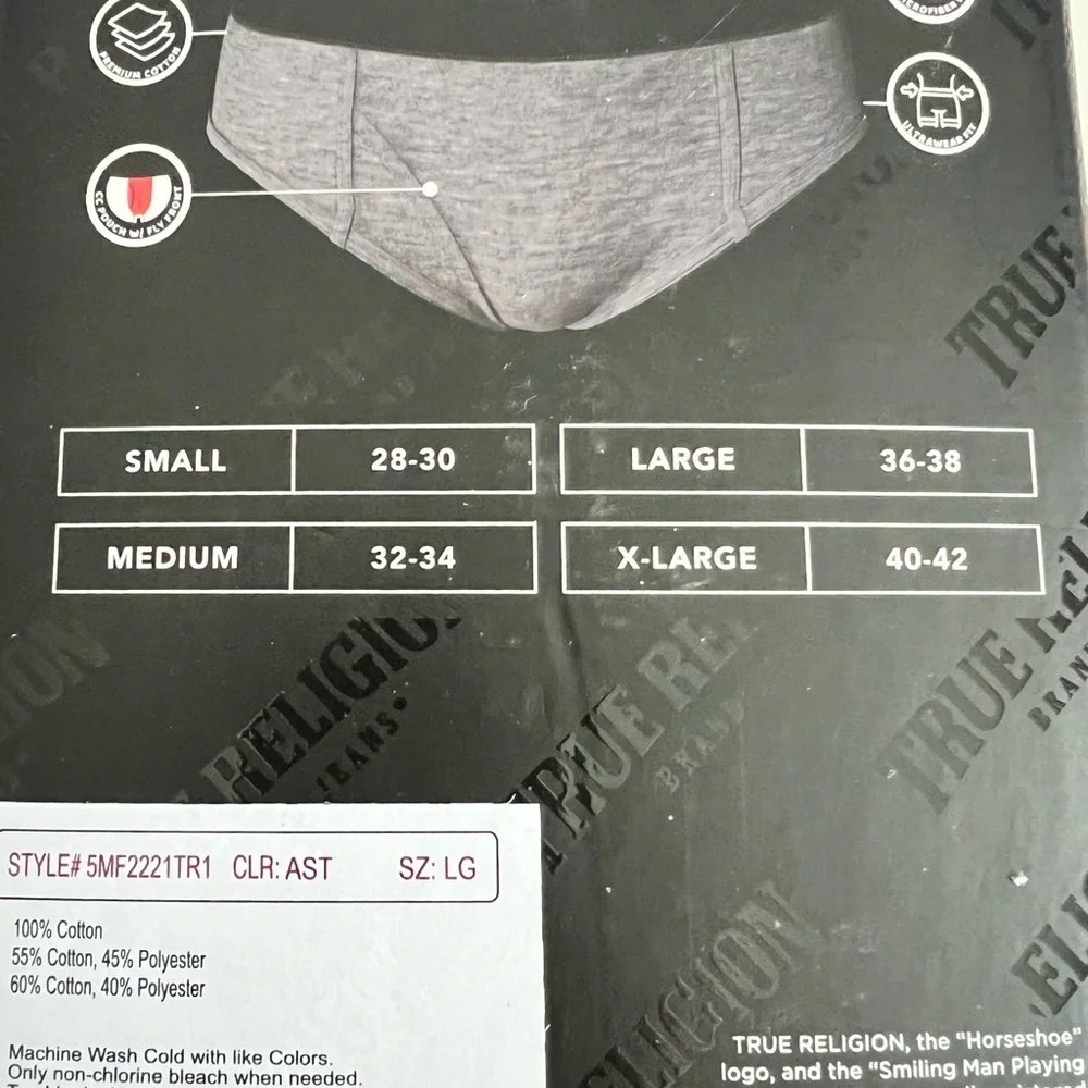 New True Religion set of 5 briefs underwear premium cotton size Large